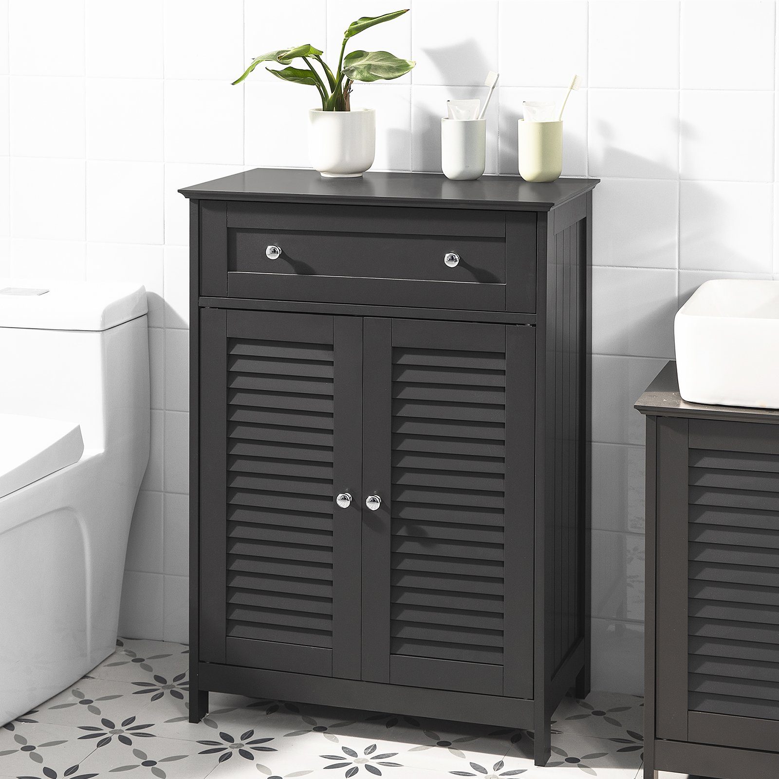 SoBuy Badkommode FRG238, mit Einer Schublade und Türen, Kommode Badschrank Sideboard