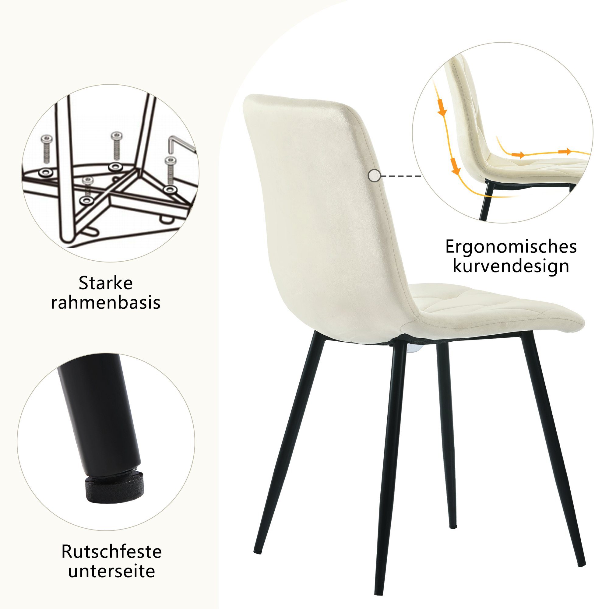 Ulife Essgruppe 117×68cm Esstisch mit 4 Stühlen, (Set, 5-tlg), weißer MDF-Tischplatte mit Marmoroptik