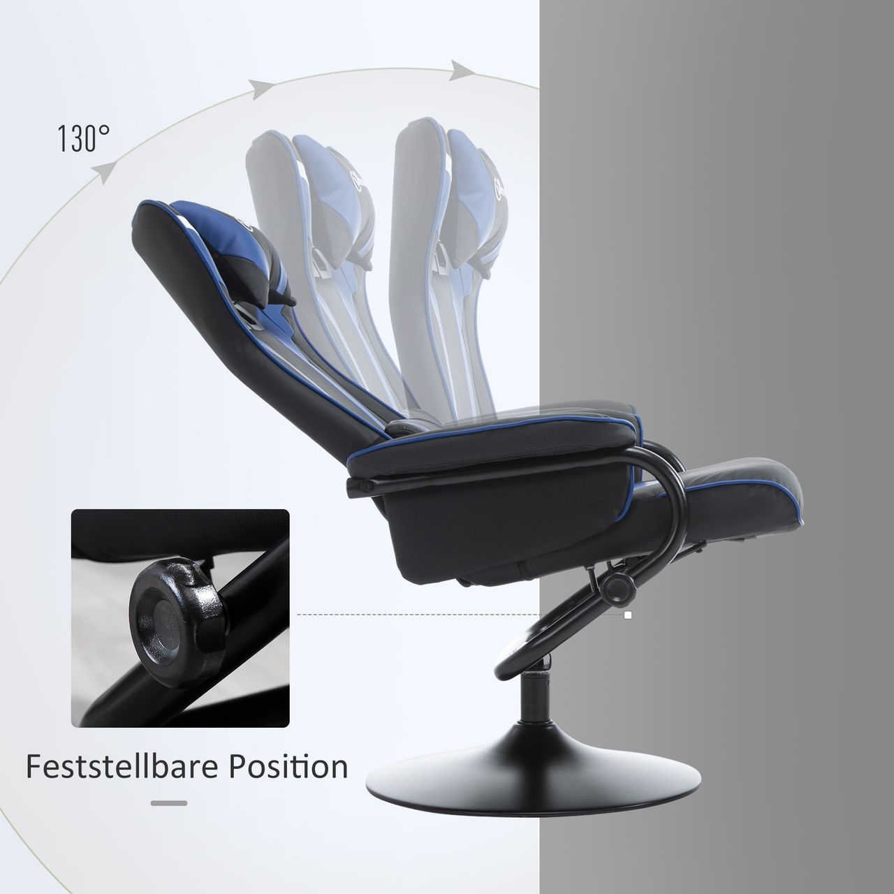 Vinsetto Relaxsessel mit Hocker, Fernsehsessel, Spiel-Stil, Gamingstuhl, Blau