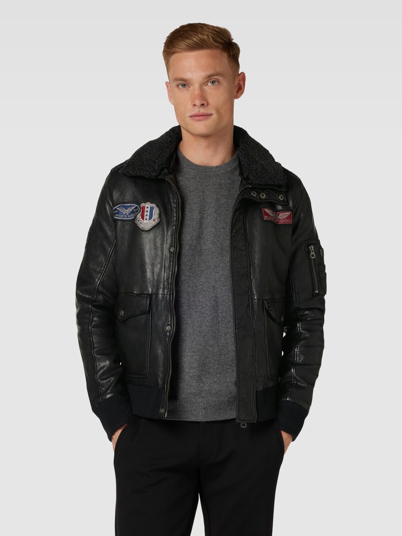 Lederjacke aus echtem Leder mit Label-Patches Modell 'CRUISE' in schwarz