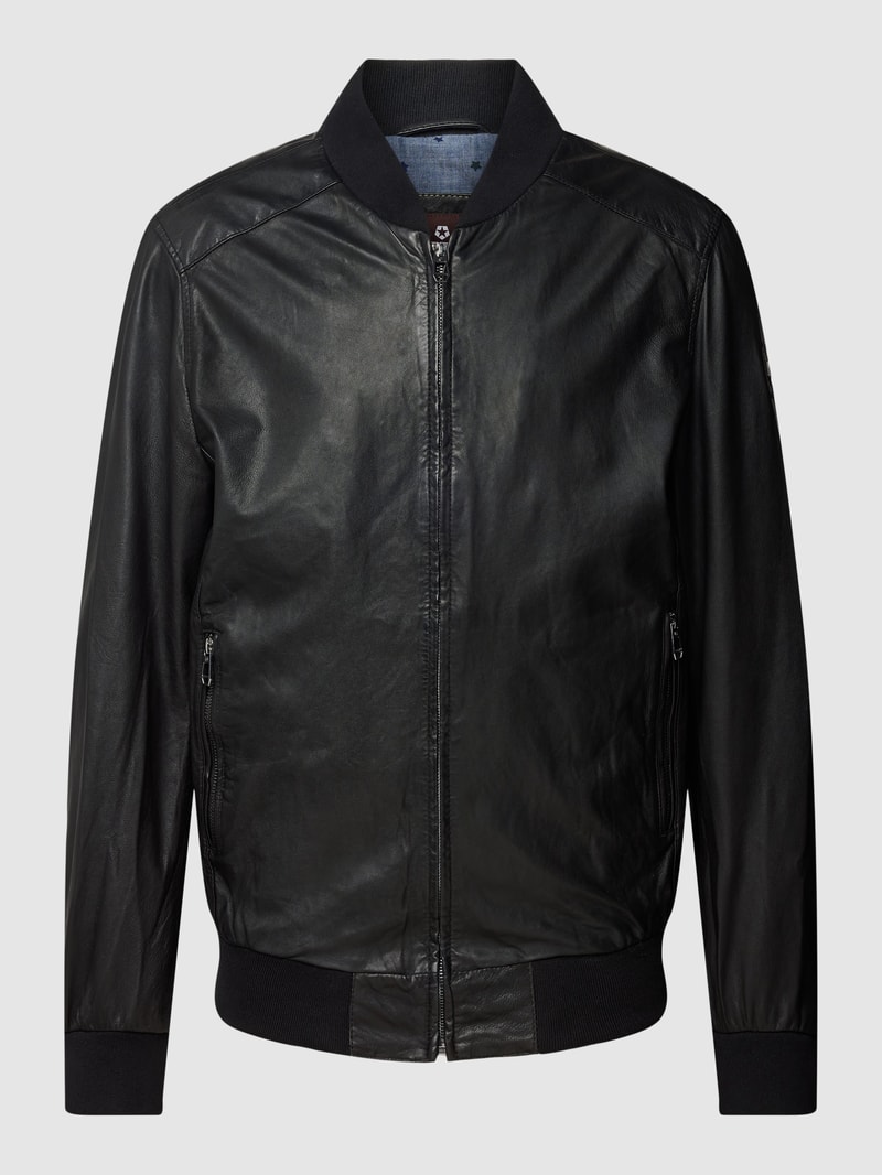Lederjacke mit Stehkragen Modell 'Bernado' in schwarz