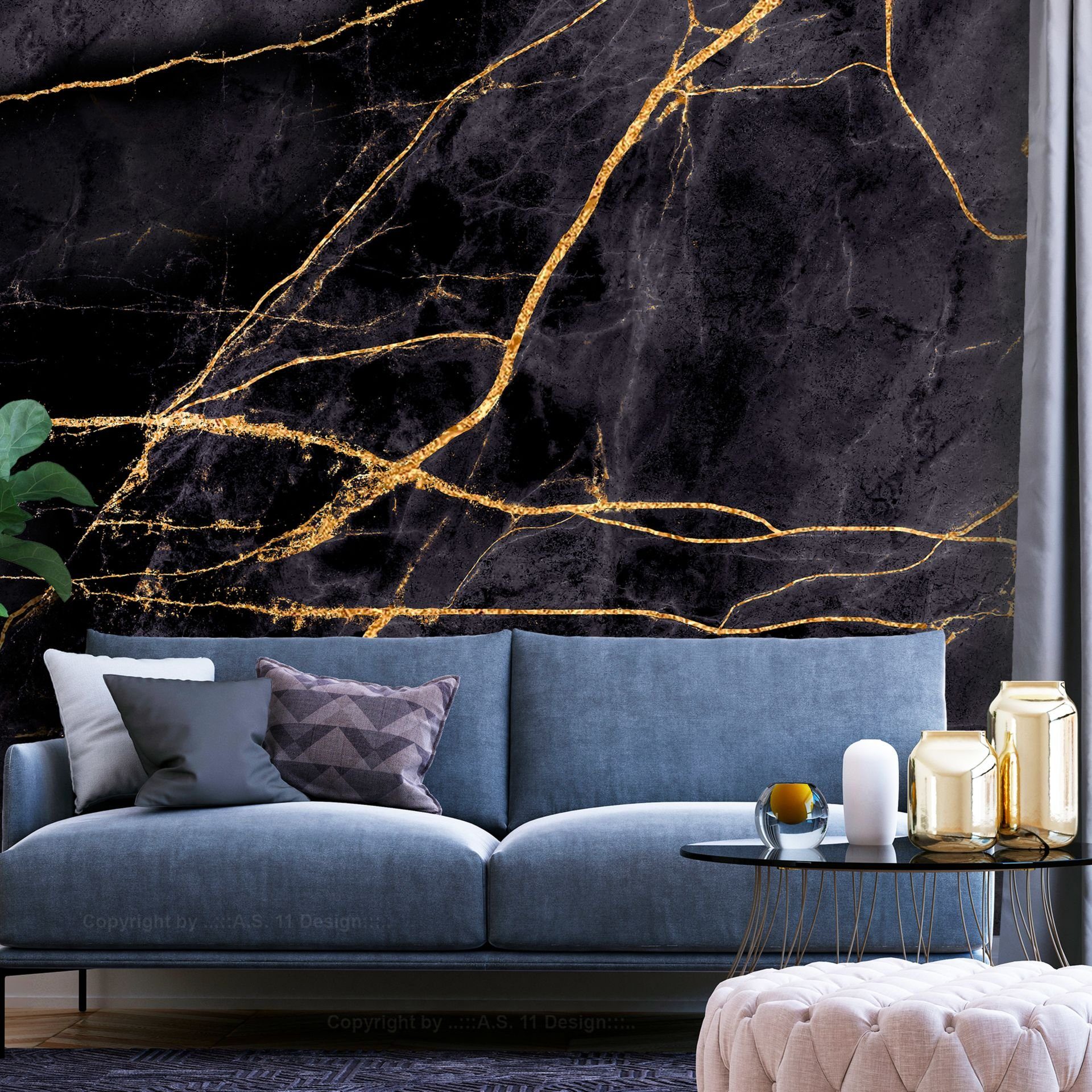 KUNSTLOFT Vliestapete Golden Paths 1x0.7 m, halb-matt, lichtbeständige Design Tapete