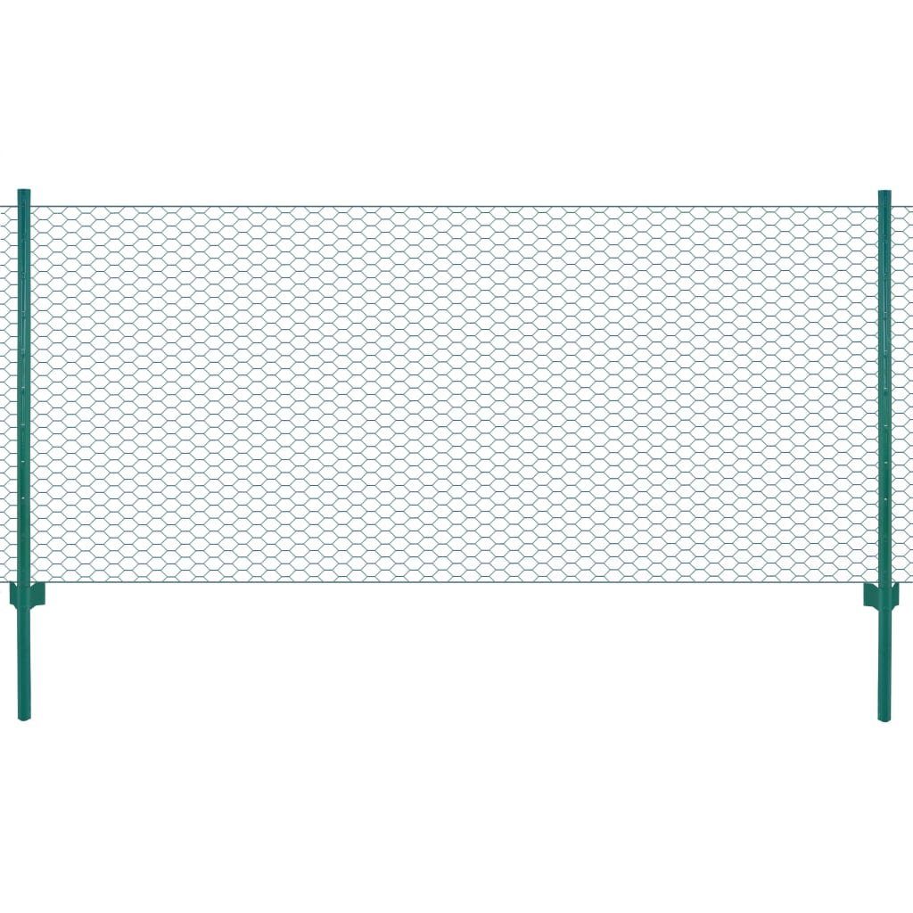 vidaXL Gartenzaun Maschendrahtzaun mit Pfosten Stahl 25 x 0,5 m Grün, (1-St)
