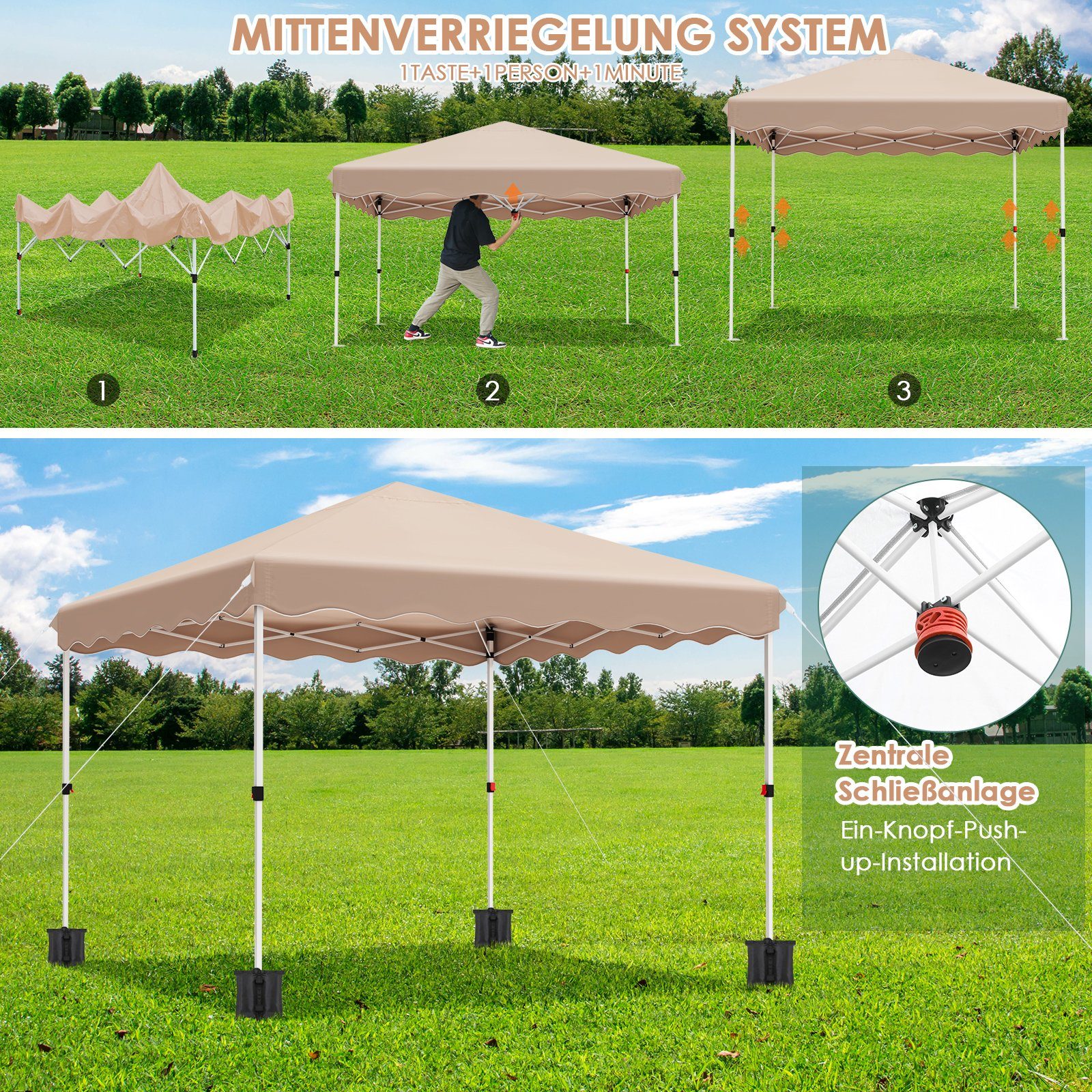 TLGREEN Faltpavillon Pavillon One Push Faltpavillon 3x3 Wasserdicht,UV Schutz 50+, One Push Installieren