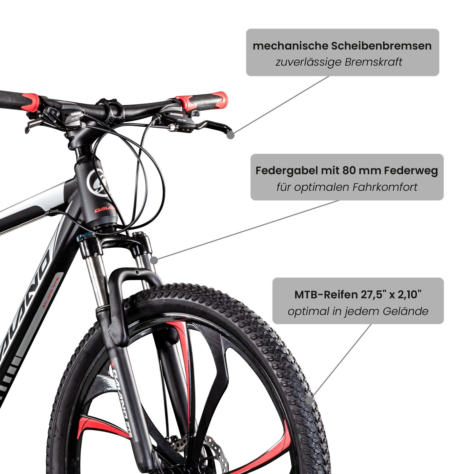 Galano Mountainbike Primal, 24 Gang, Kettenschaltung, Mountainbike Jugendliche und Erwachsene 165-185cm MTB Hardtail Fahrrad