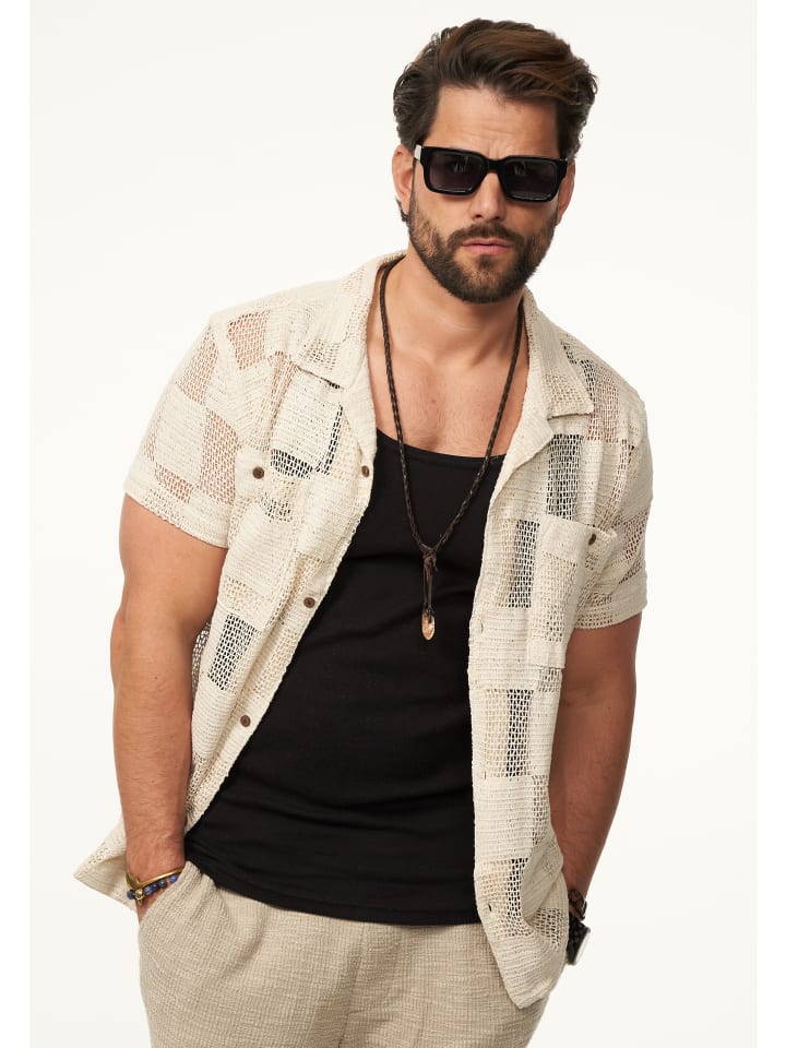 SOULSTAR Kurzarmhemd - im Vintage Summer-Look Kurzarm Strick Polo-Hemd T-Shirt in Ecru günstig kaufen