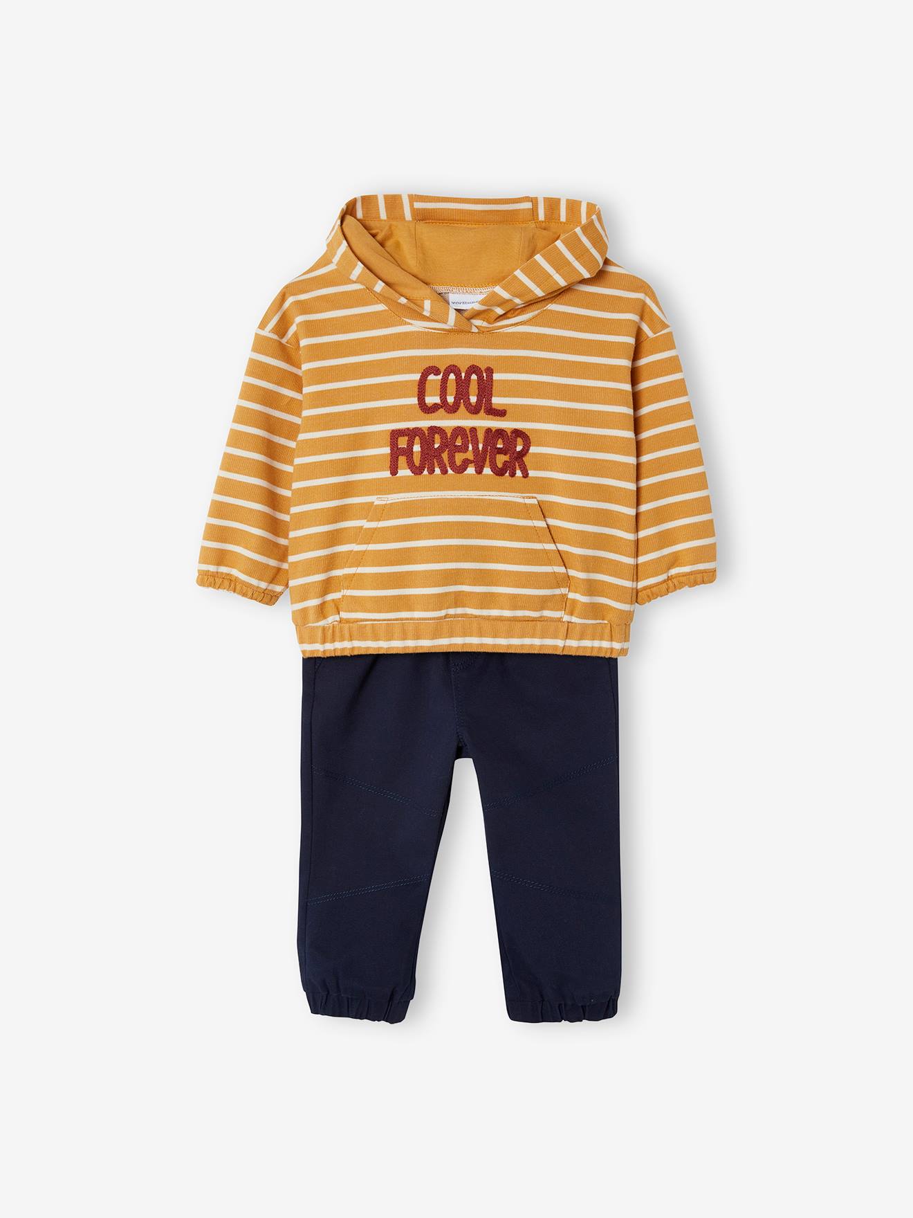 Ensemble sweat à capuche et pantalon bébé curcuma rayé