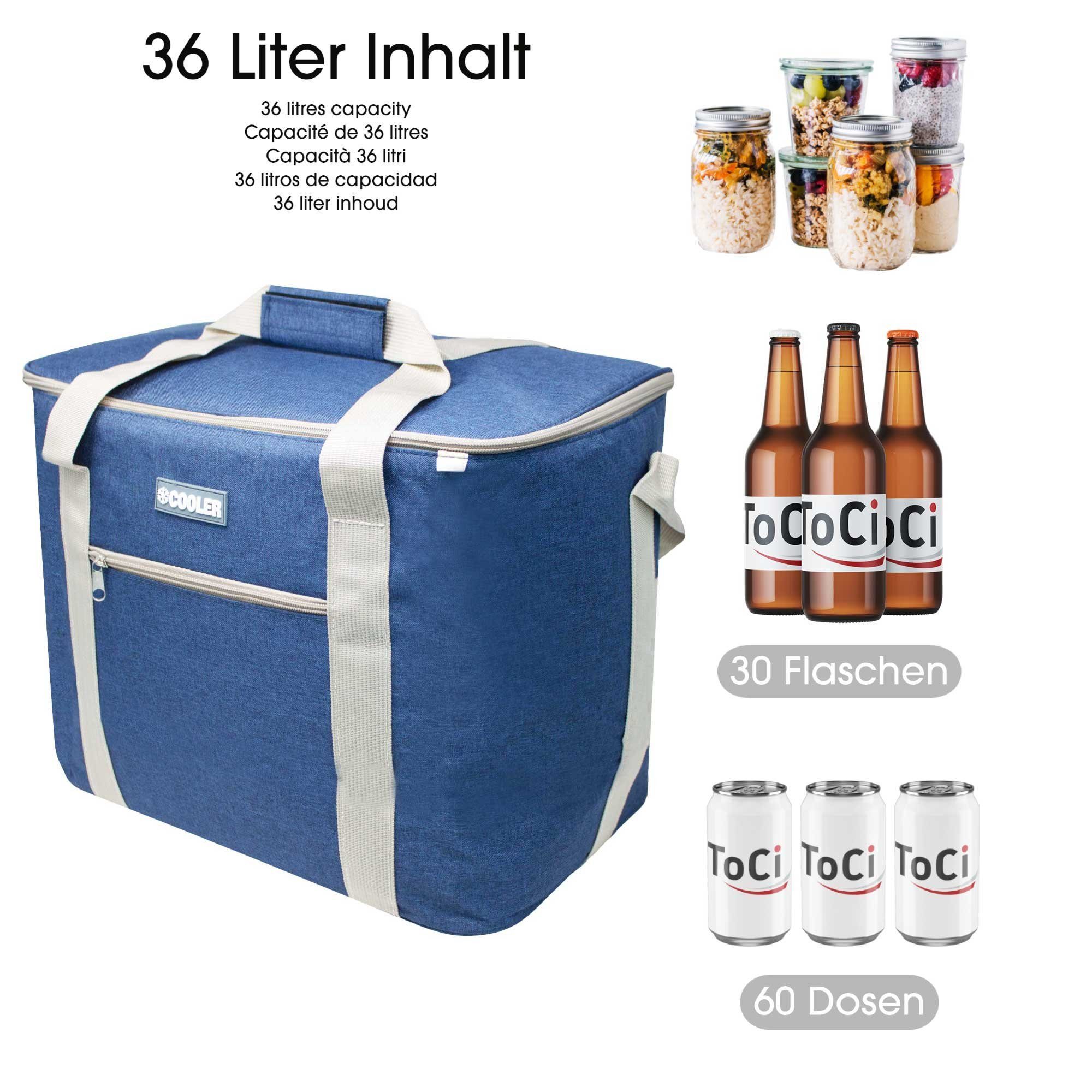 ToCi Kühltasche 36 Liter große Kühltasche Kühlbox Navy-Blau mit 6er-Set Kühlakkus