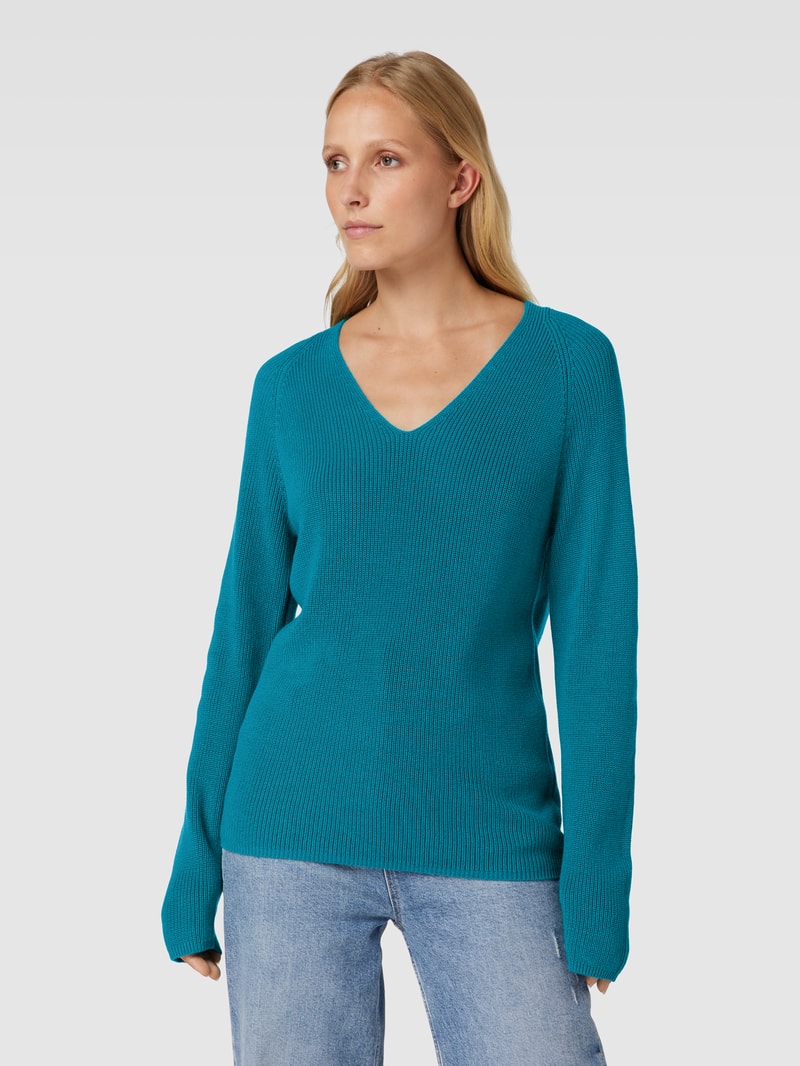 Strickpullover mit V-Ausschnitt in petrol