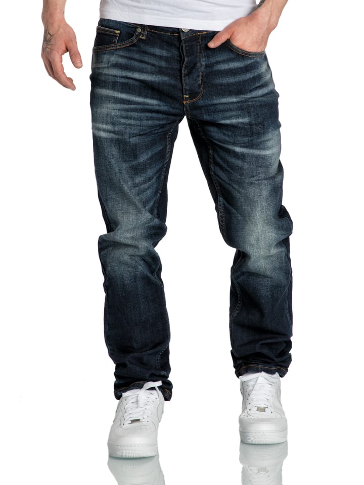 Amaci&Sons Regular Fit Destroyed Jeans KANSAS in Dunkelblau günstig kaufen