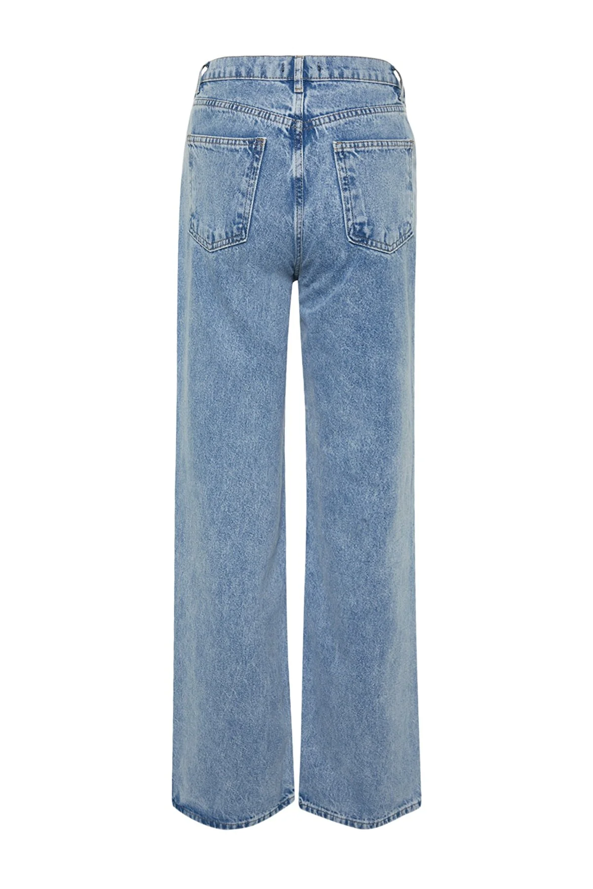 Trendyol Collection  Blaue Jeans mit hoher Taille und weitem Bein und Detail TWOSS21JE0385