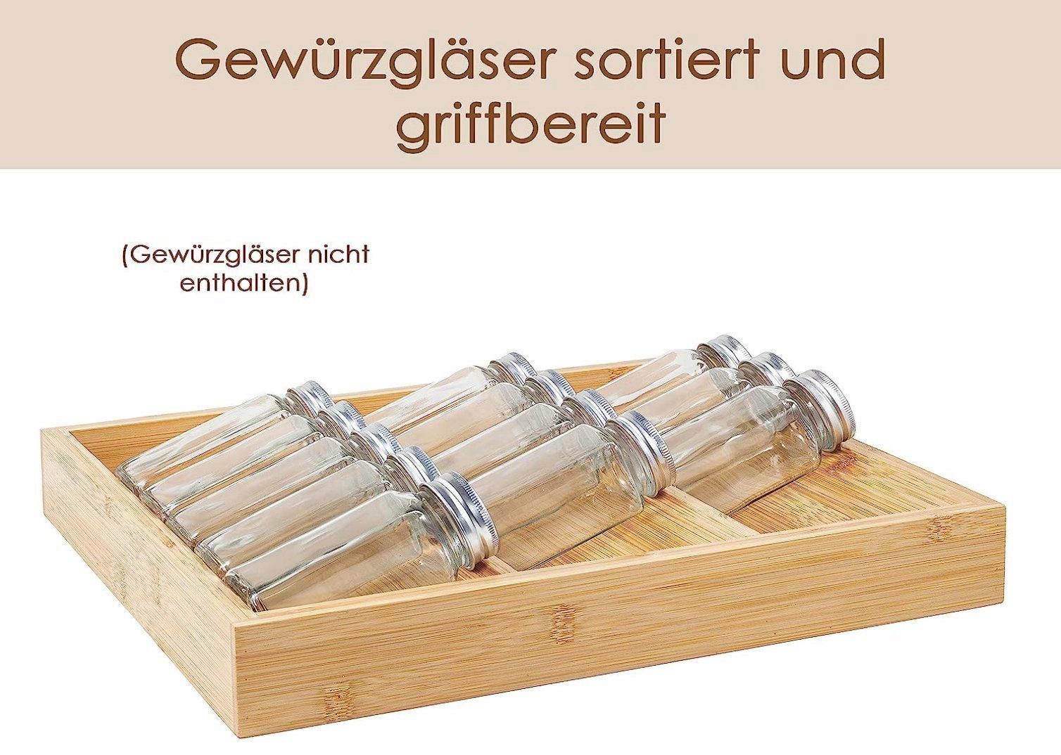 Hanseküche Gewürzregal Gewürzregal liegend, Gewürzregal liegend mit 3 Fächern 1-tlg., Optimaler Organisierer mit Platz für 15 Gewürzgläser mit 120 ml