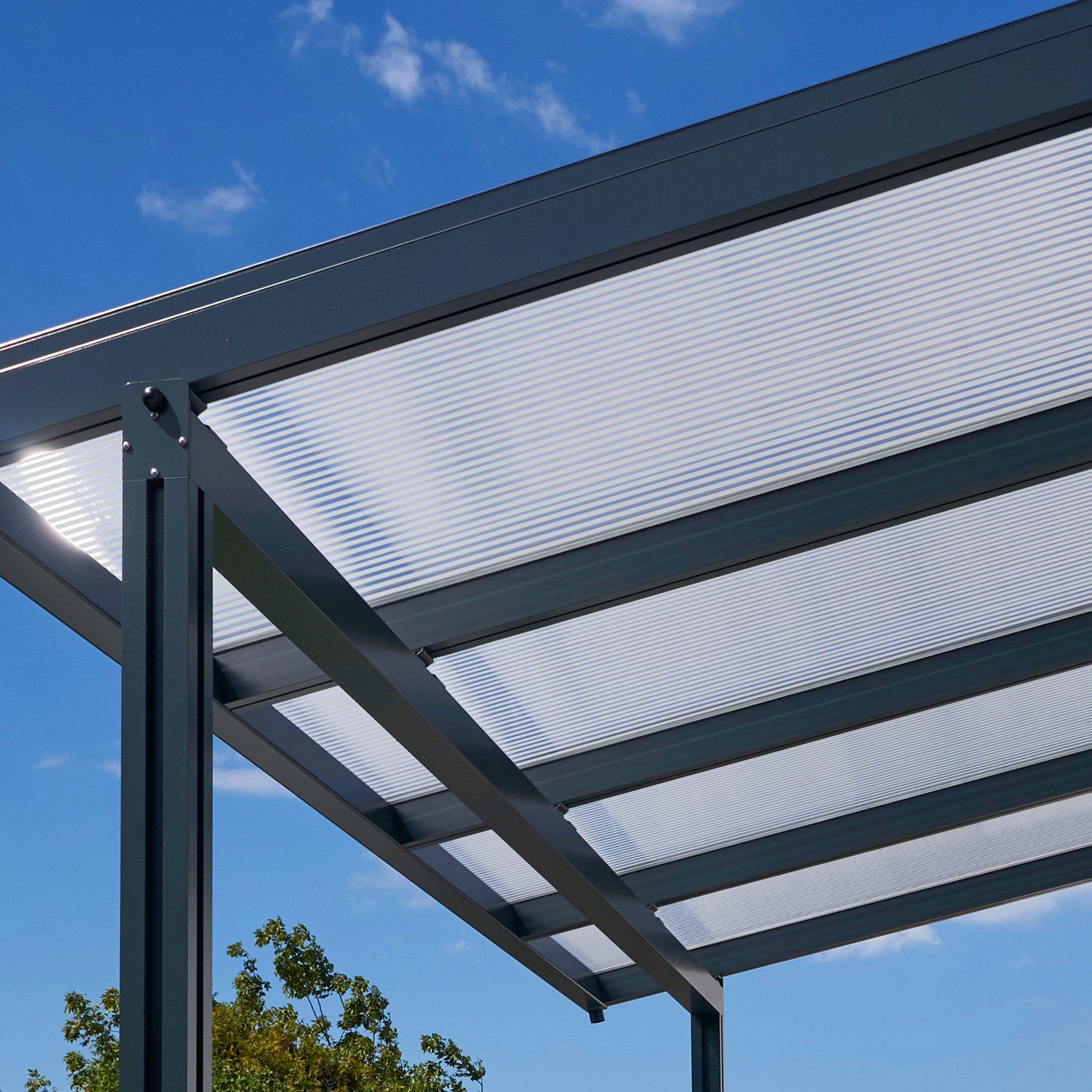 GUTTA Terrassendach Premium, BxT: 611x406 cm, Bedachung Doppelstegplatten, BxT: 611x406 cm, Dach Polycarbonat gestreift weiß