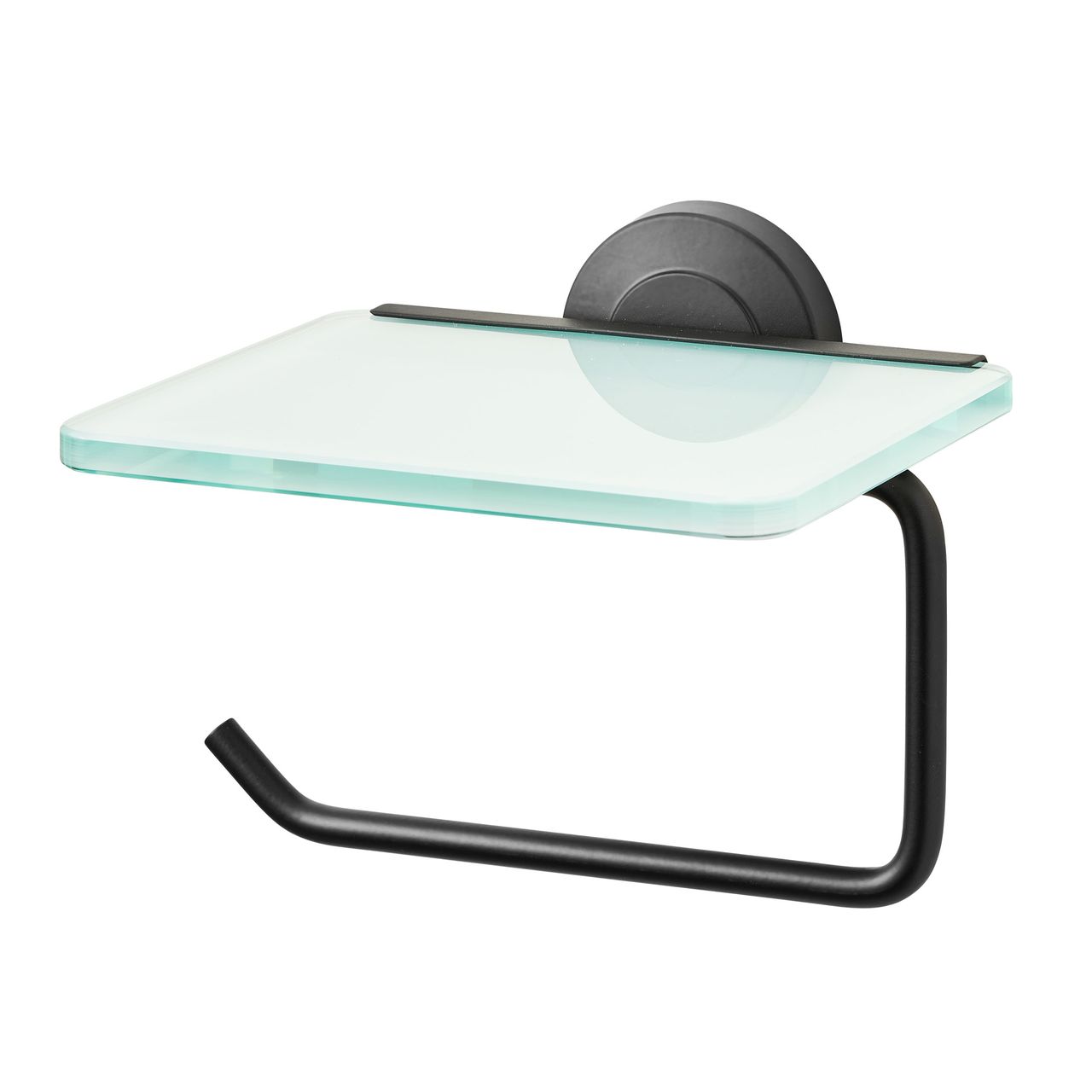 Weles Papierrollenhalter mit Glasablage aus Edelstahl - schwarz