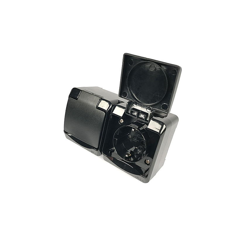 Egant Dobbelstikk IP44 m/lokk, sort, Egant