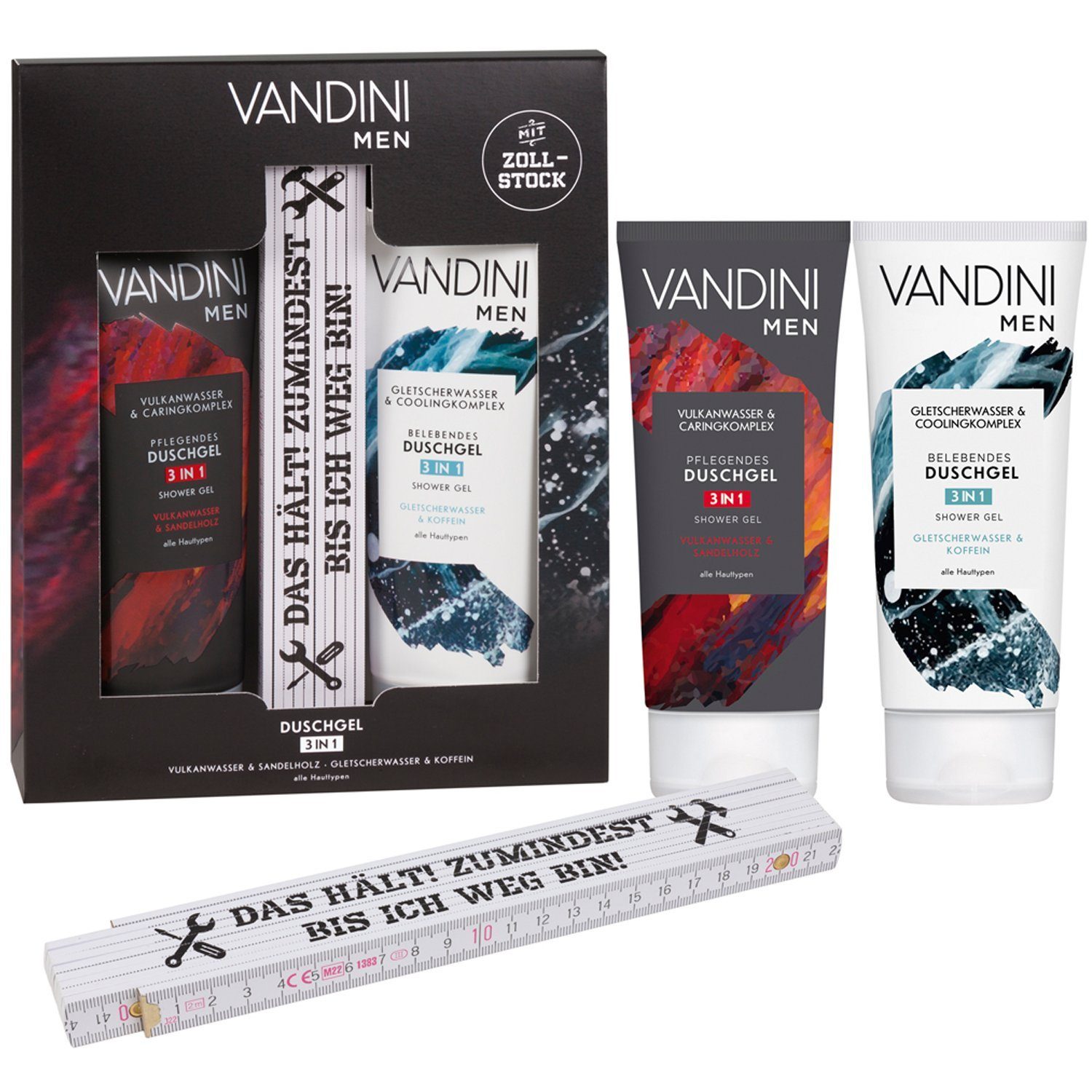 VANDINI Hautpflege-Set Duschgel Set- für Männer, Pflegeduschgel mit Vulkanwasser & Sandelholz, 1-tlg.