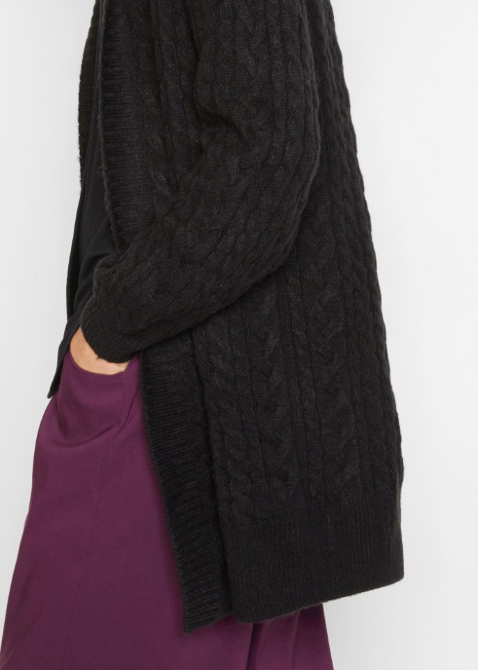 Strickjacke mit Zopfmuster und Kapuze
