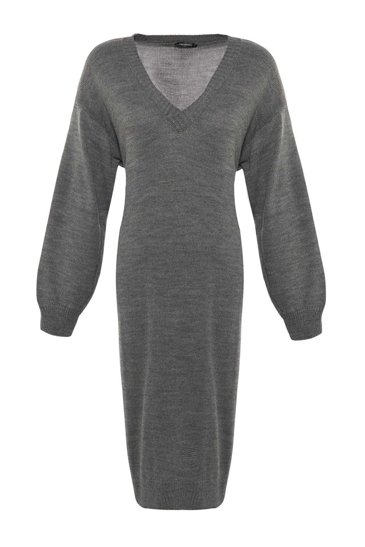 Trendyol Collection  Anthrazitfarbenes Maxi-Strickkleid mit V-Ausschnitt TWOAW23EL00642