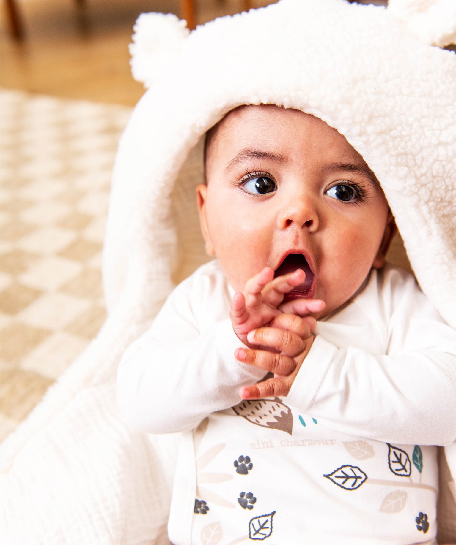 Nid d’ange bébé en sherpa doublé gaze de coton beige | GEMO