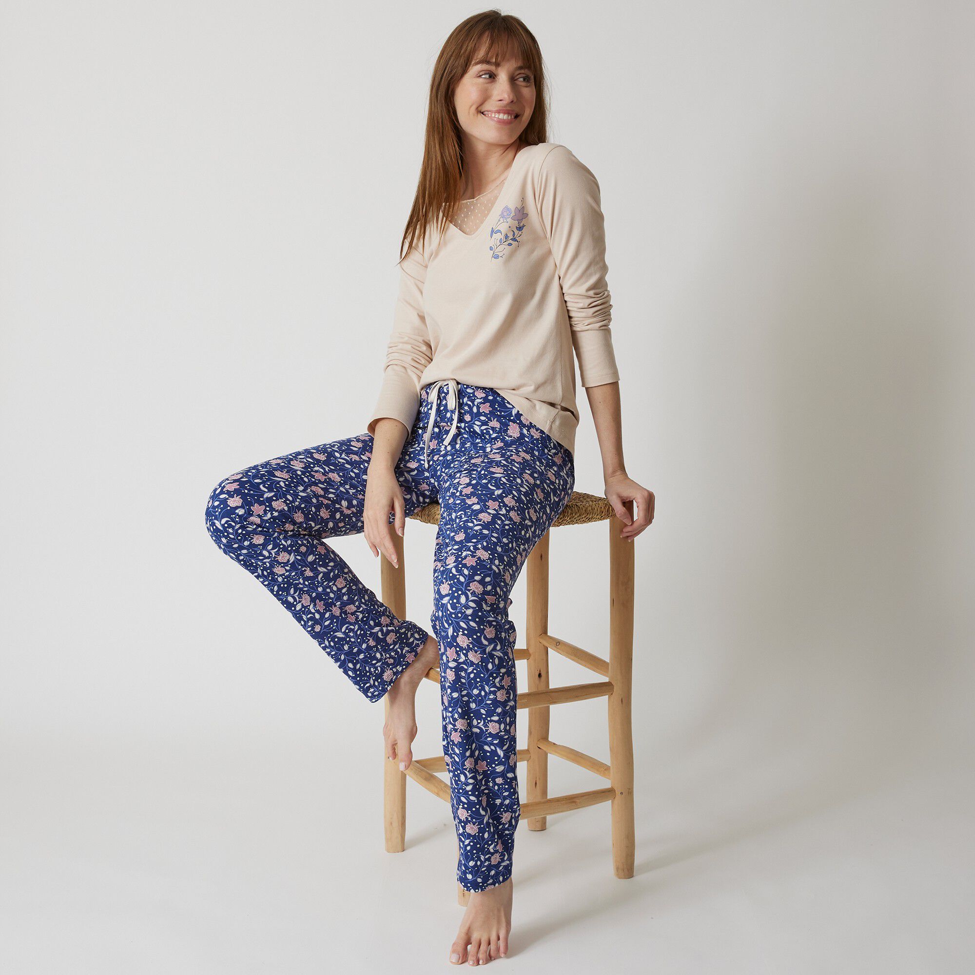 Pantalon pyjama coton imprimé floral