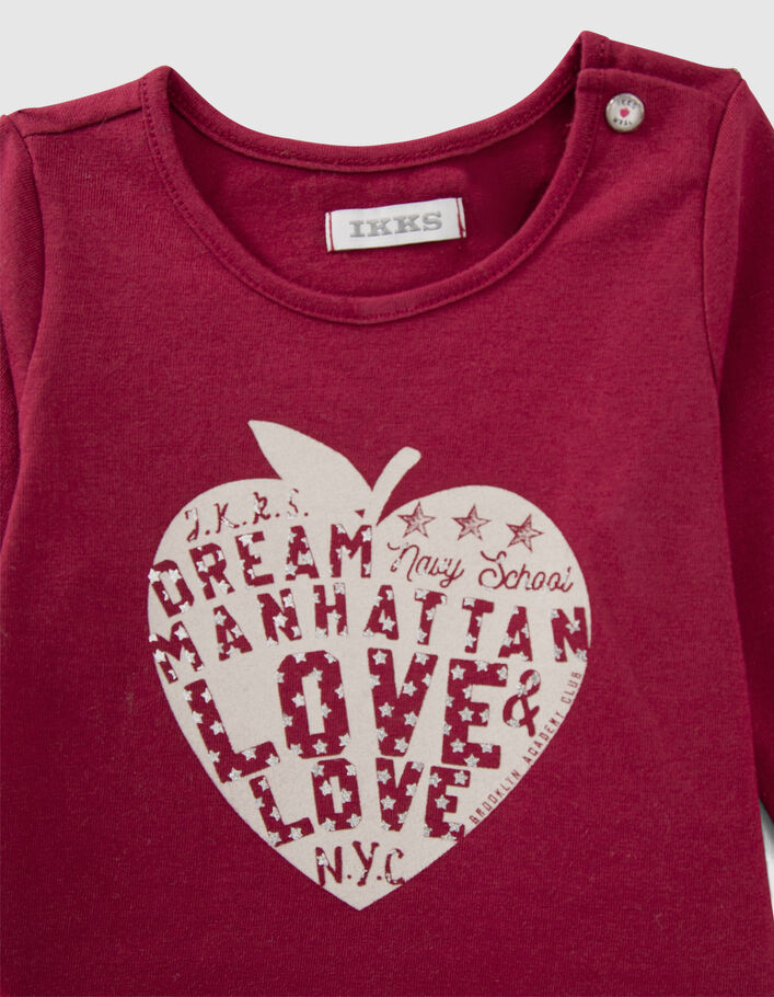 T-shirt bordeaux coton bio visuel pomme-coeur bébé fille