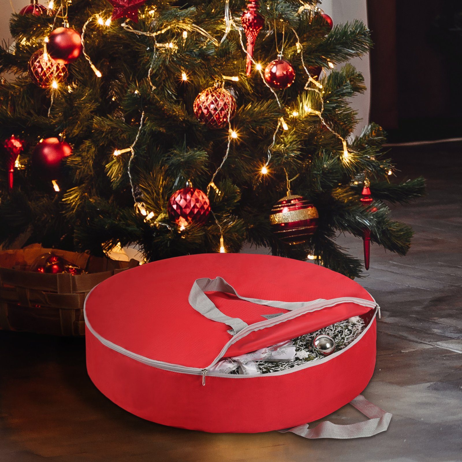 Salcar Aufbewahrungstasche Weihnachtskranz Aufbewahrungstasche 52 cm, Girlande, Weihnachtsschmuck, mit Griffen und Doppelreißverschluss