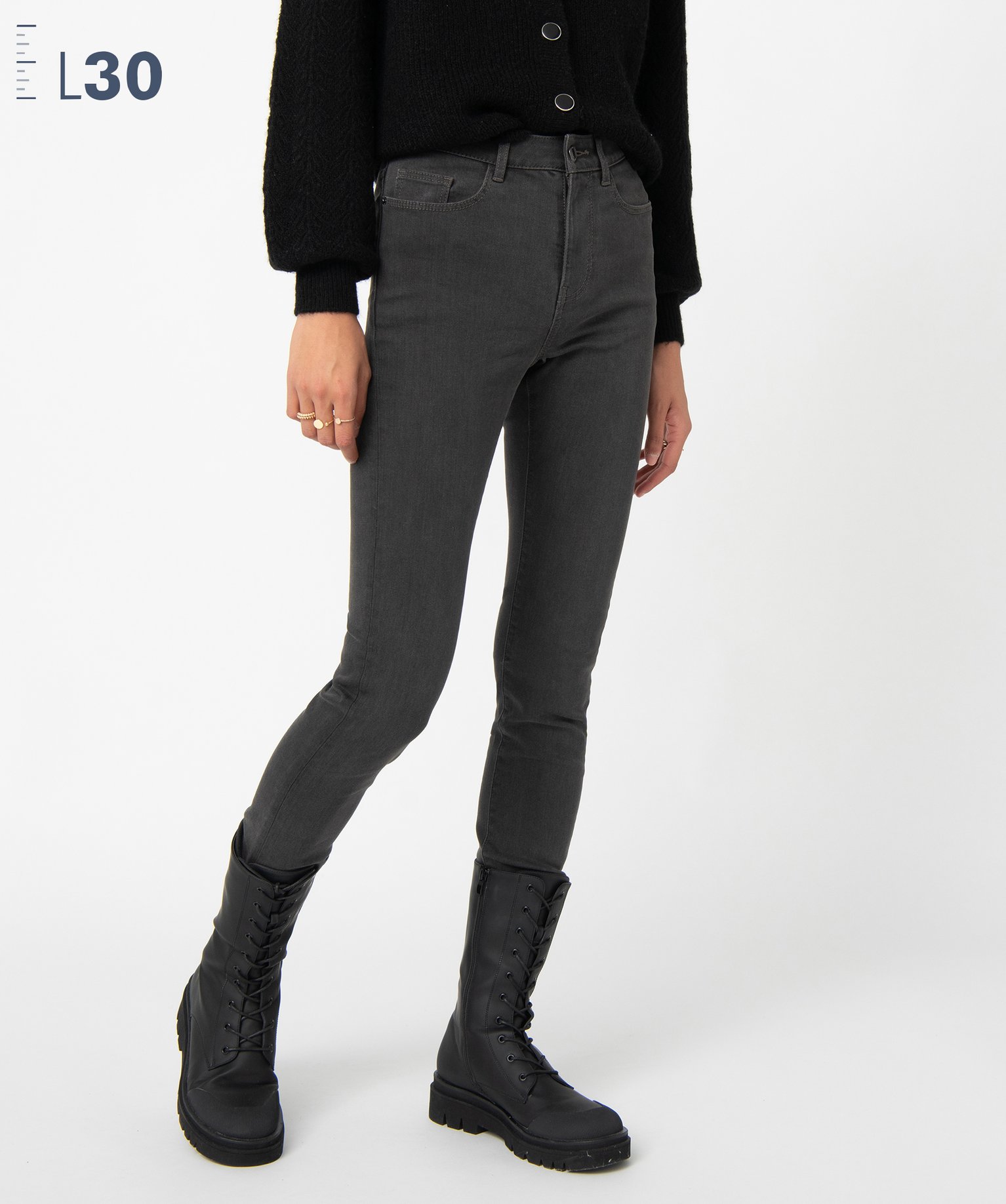 Jean femme coupe Slim taille haute – L30 grey | GEMO