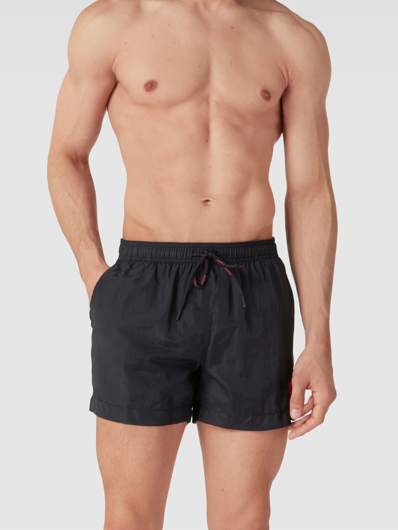 Badehose mit Label-Patch Modell 'DOMINICA' in schwarz