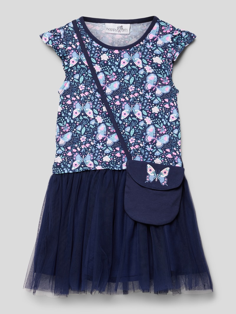 Kleid mit Tüll inklusive Umhängetasche in marineblau