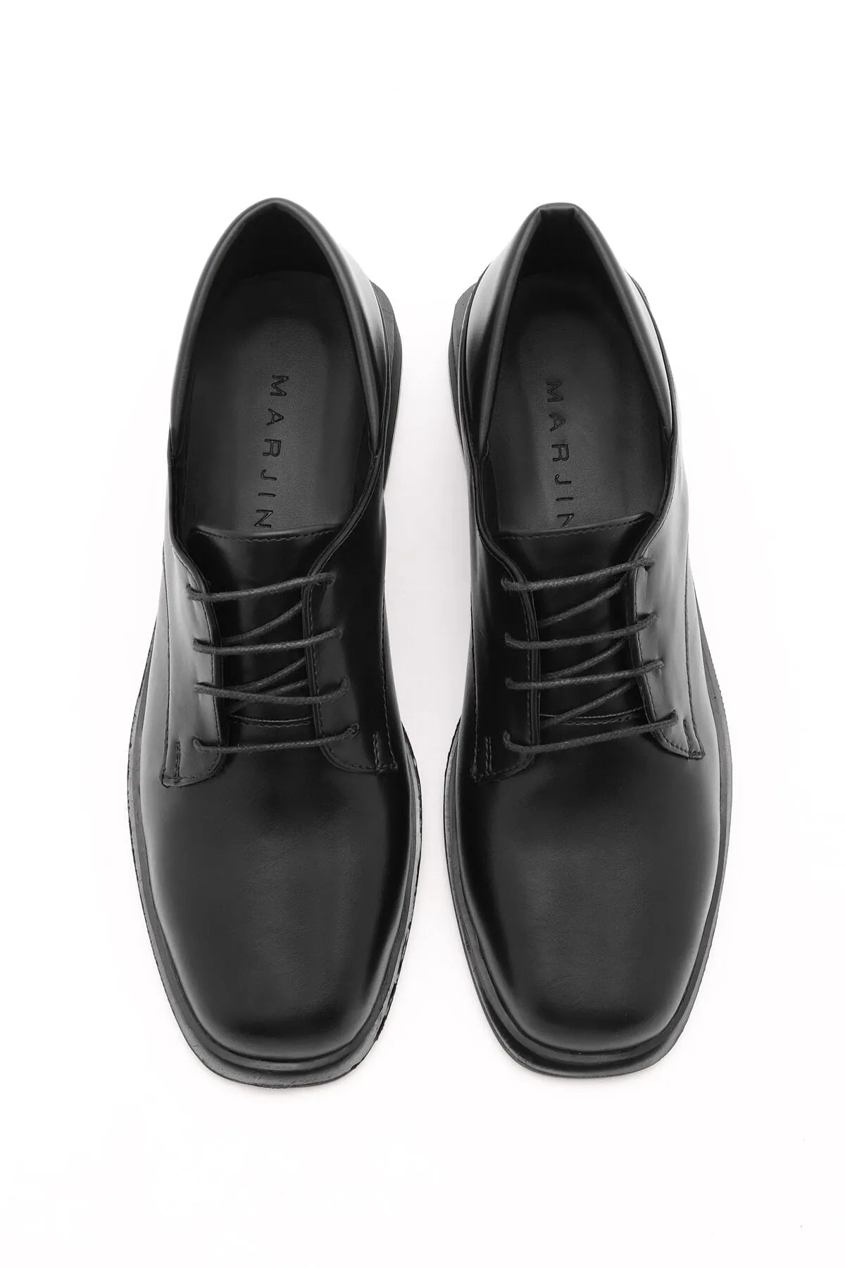 Marjin  Damen Oxford-Schuhe Blunt Toe Lace Up Maskuline Freizeitschuhe Rilen schwarz