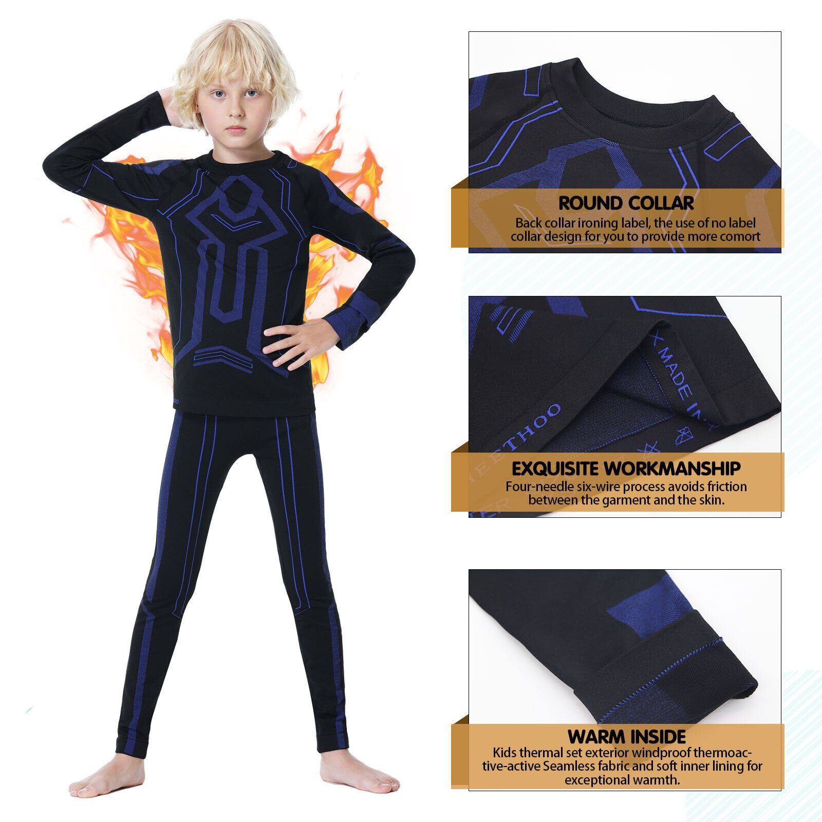 MEETYOO Thermounterhemd Kinder Thermounterwäsche (Funktionswäsche Set, Skiunterwäsche Jungen Sportunterwäsche) Atmungsaktiv Sport Fußball