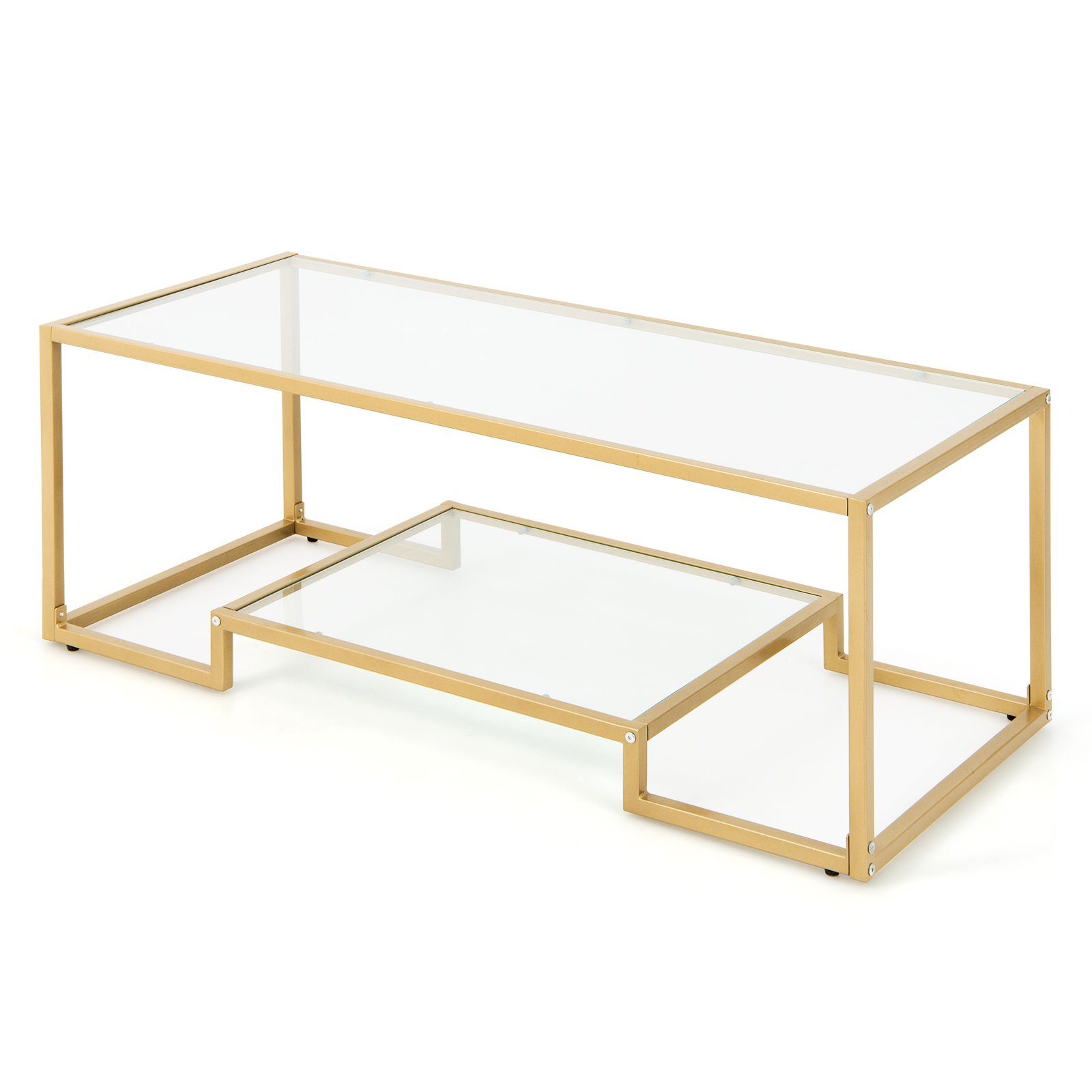 COSTWAY Couchtisch, Glas, Gold, mit Metallrahmen, 114 x 51 x 43,5 cm