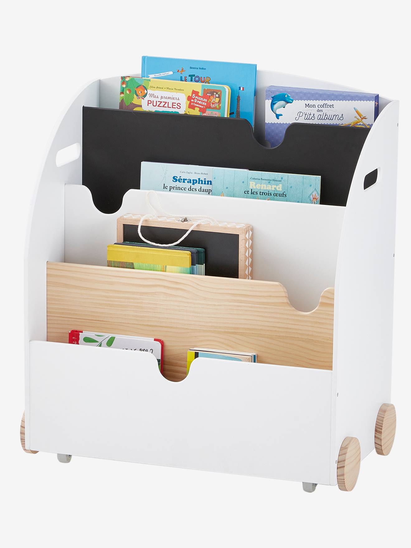 Vertbaudet Kinderzimmer Bücherregal mit Rollen SCHOOL - rosa