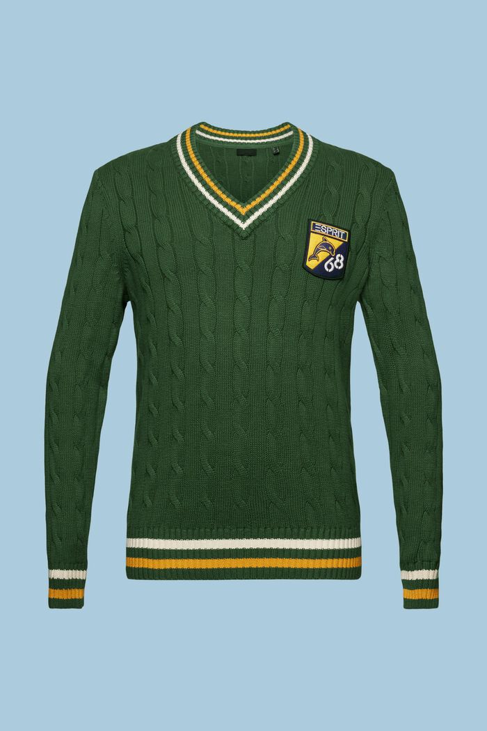 Zopfstrickpullover mit Logo-Patch
