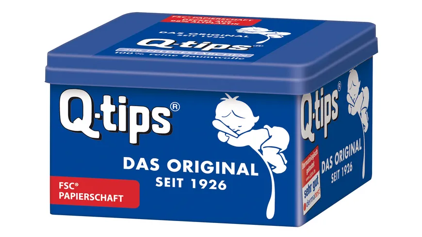Q-tips® Pflegestäbchen mit Papierschaft, Würfelbox, 206 Stück