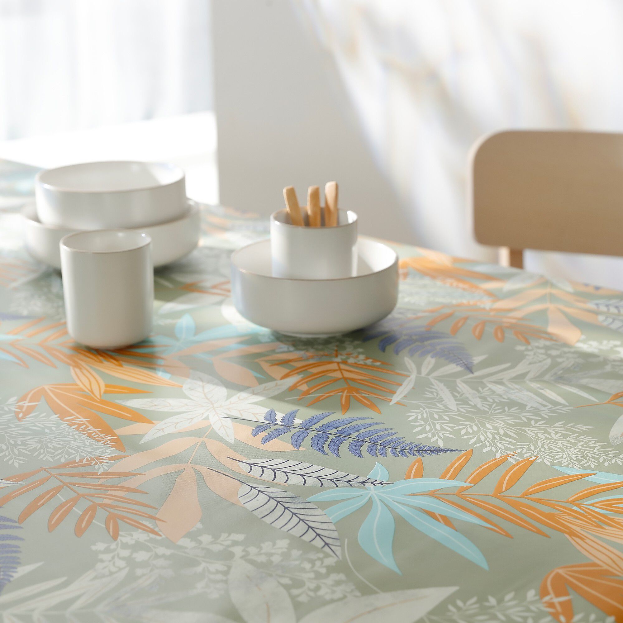 Nappe toile cirée imprimée feuillages