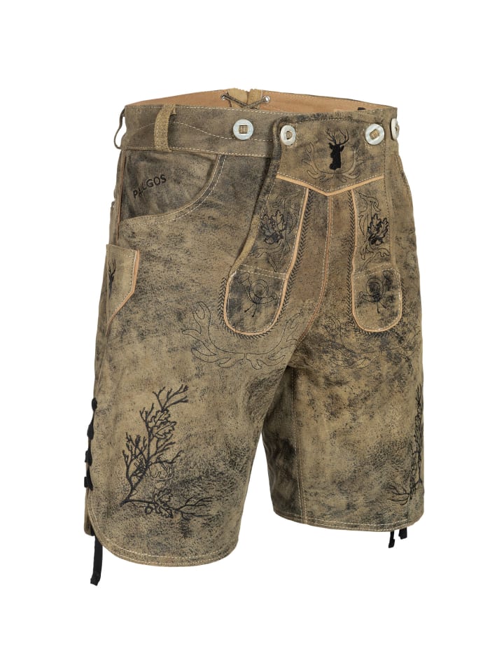 PAULGOS Lederhose Kurz Echtleder HK3 ANTIK in Krokodilgrün günstig kaufen