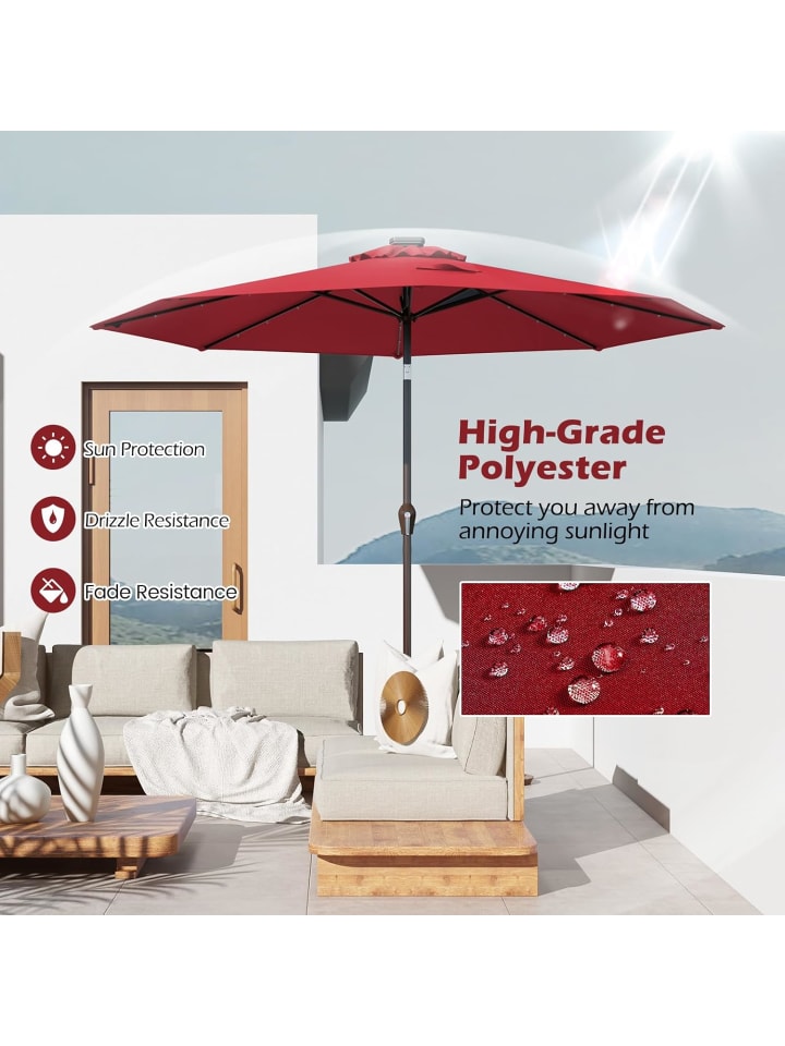 COSTWAY Sonnenschirm 300 cm mit LED-Solar-Beleuchtung in Rot günstig kaufen onesize