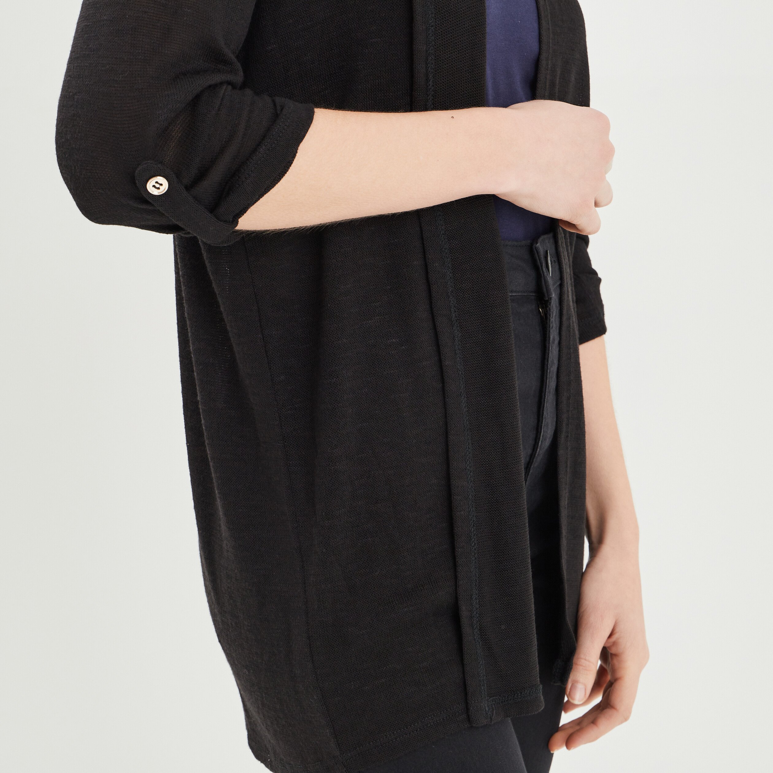 Gilet manches 3 4 noir femme | La Halle