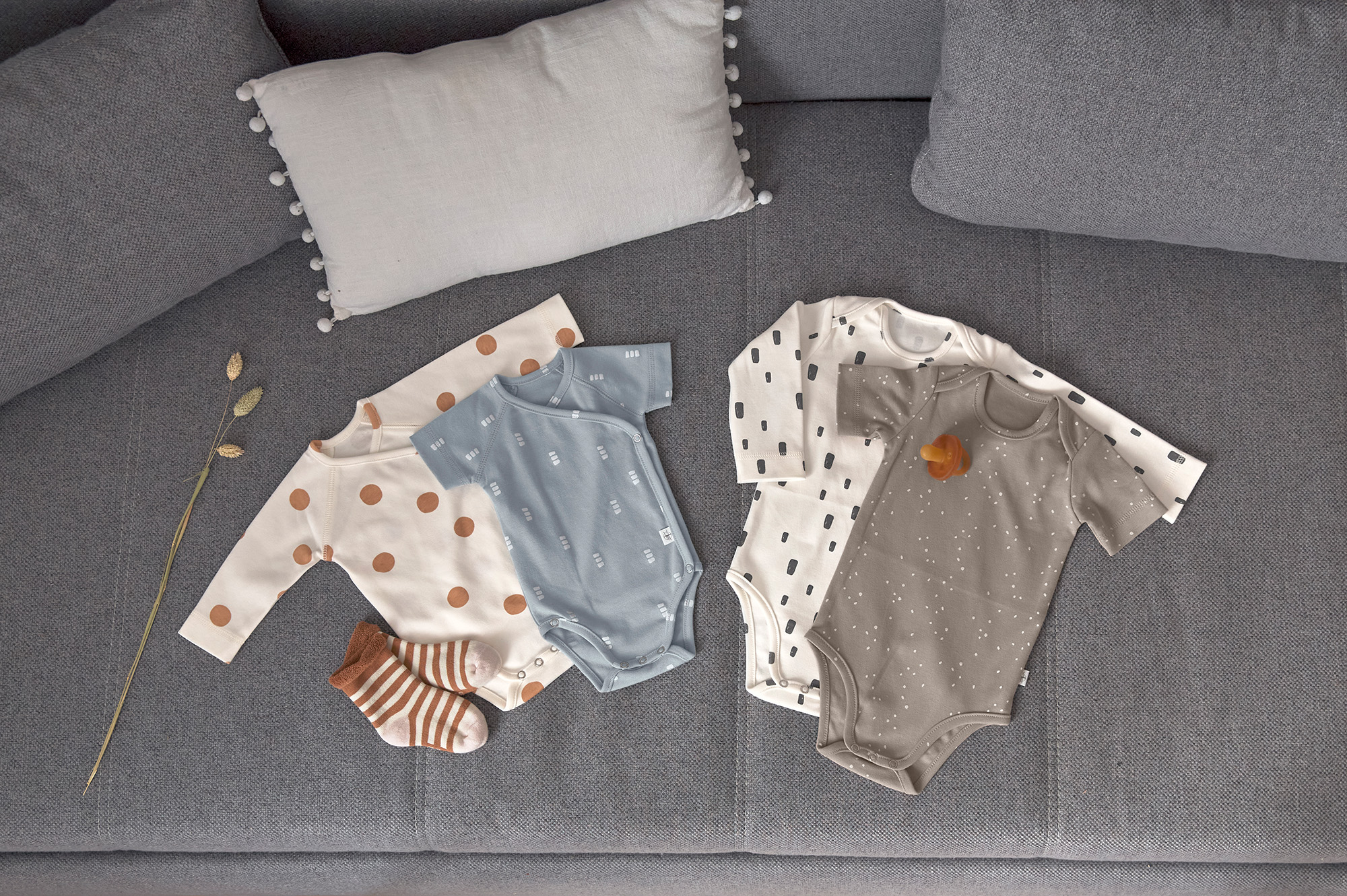 Baby Body langarm - Bio Baumwolle, Blocks, Hellblau
