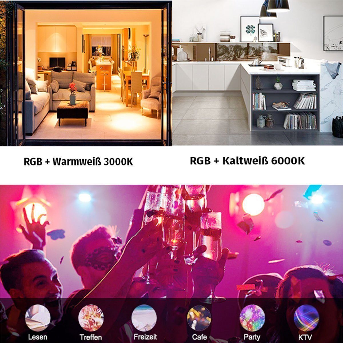 LETGOSPT Smart Lampe, alexa lampe E27, Energie sparen, Mehrfarbrige dimmbare Smarte Lampe, dimmbare smarte WLAN Glühbirne mit Alexa Echo, Google Home