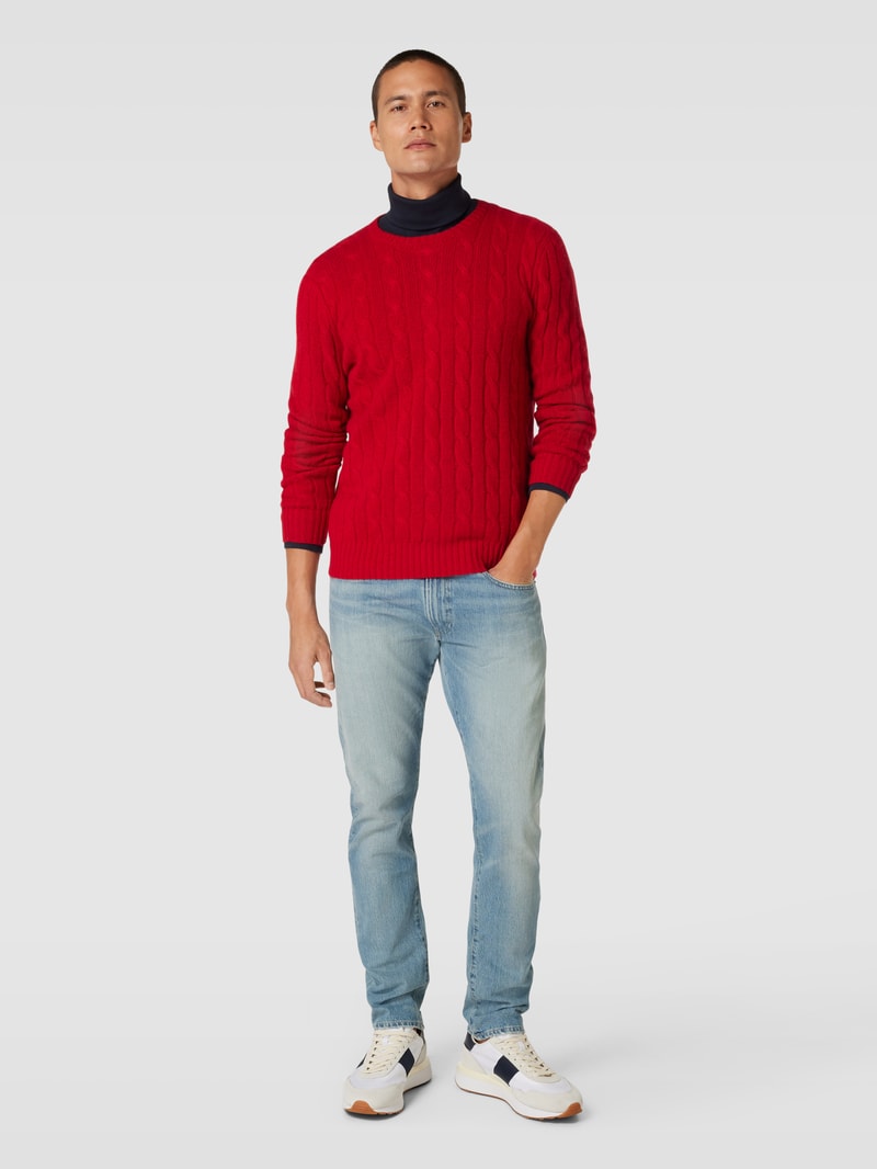 Kaschmirpullover mit Zopfmuster in rot