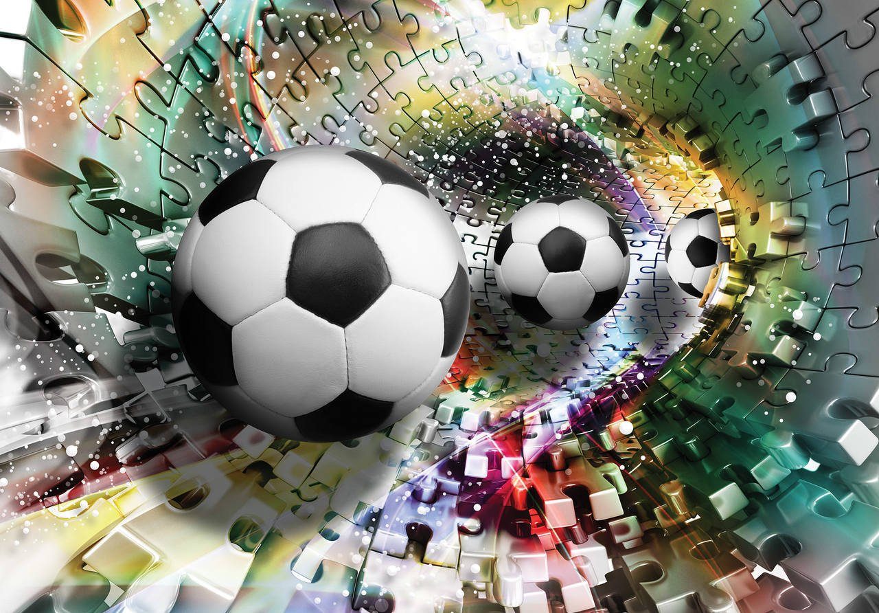 Wallarena Fototapete Kinderzimmer Jungen Fußball 3D EFFEKT Tunnel Puzzel Kinder Vlies Tapete für Jungenzimmer oder Babyzimmer Vliestapete Wandtapete Motivtapete, Glatt, 3D-Optik, Vliestapete inklusive Kleister