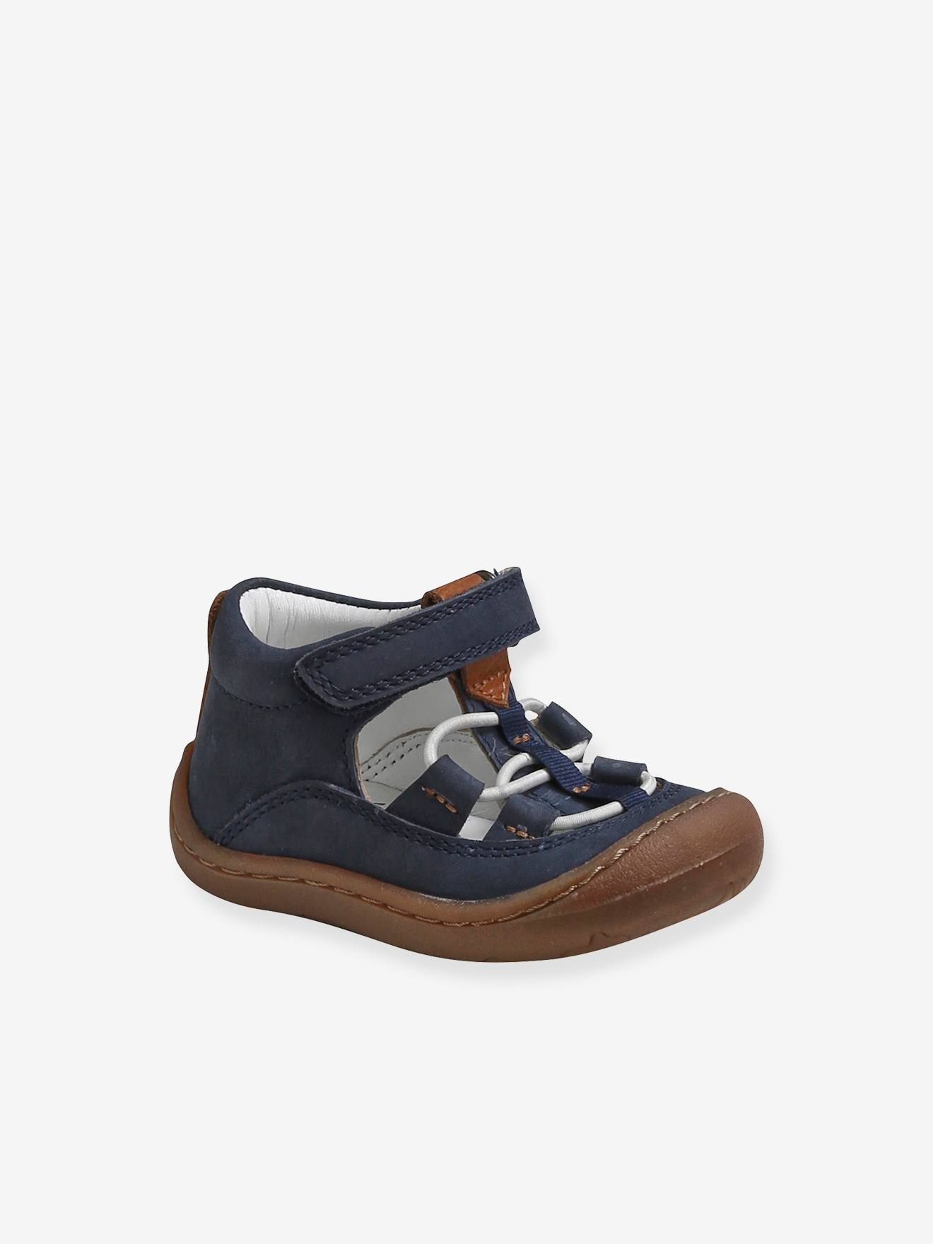 Sandales cuir souple bébé garçon 4 pattes bleu marine