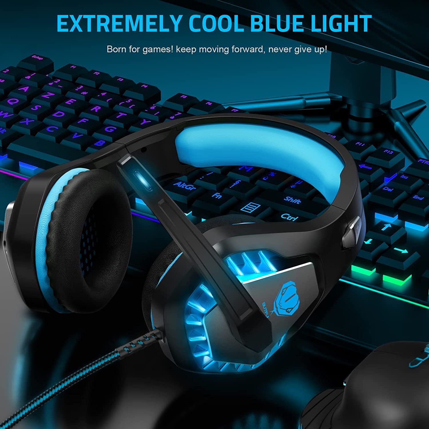 Mutoy Gaming Headset für PC,PS4,PS5,Xbox One,Xbox Series X,Nintendo Switch Gaming-Headset (3.5mm Noise Cancelling Gaming Kopfhörer mit Mikrofon, LED Leuchten und Soft Memory Ohrenschützer)