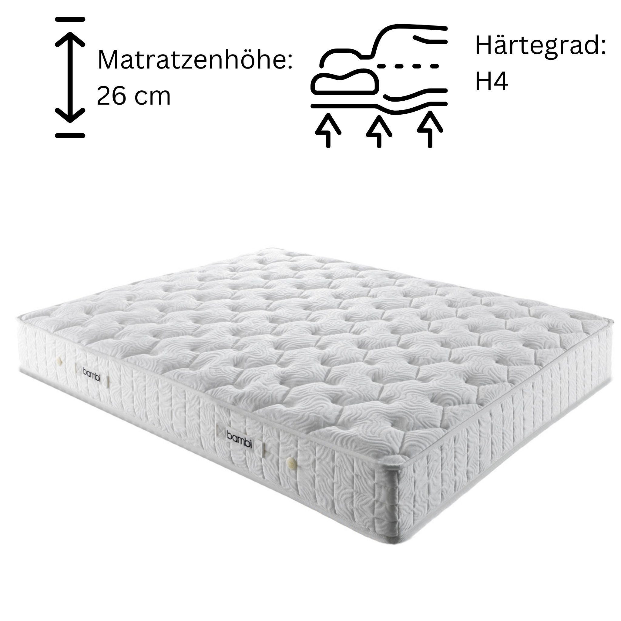 Boxspringmatratze Bonnellfederkernmatratze 8 Schichten Höhe 26 cm Golden Prime, KuffeSleep
