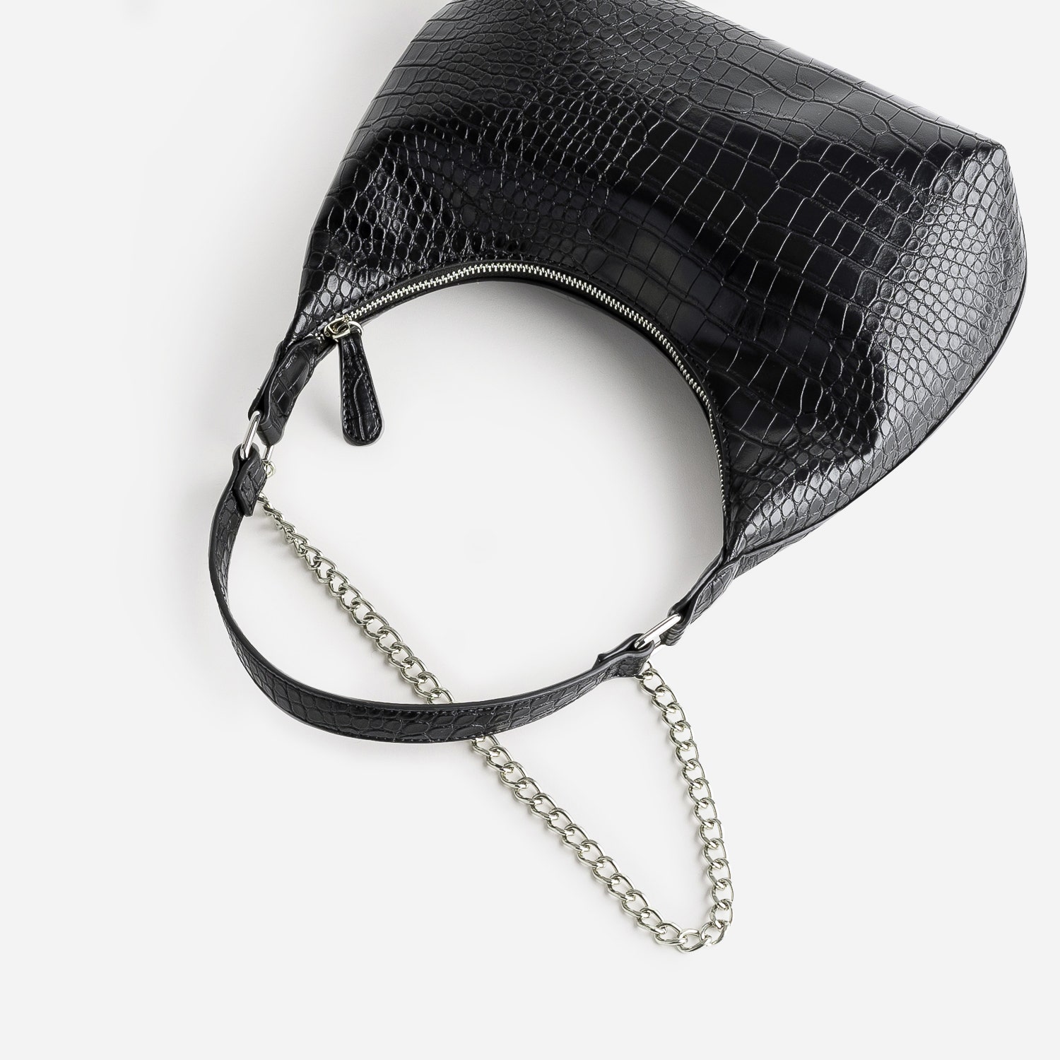 Sac à main TEXTO noir embossé effet croco