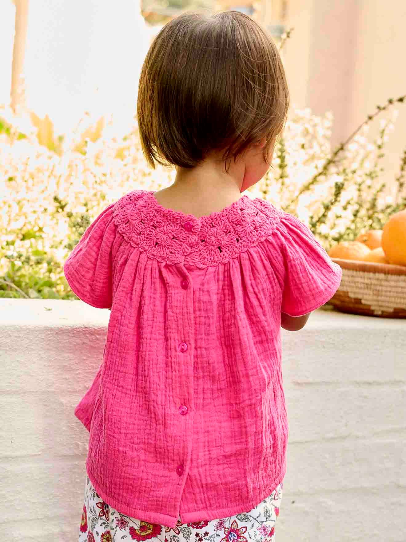 Vertbaudet Mädchen Baby Bluse mit Häkelspitze - fuchsia