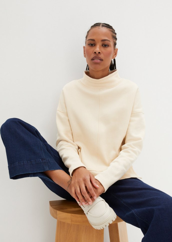 Sweatshirt mit Stehkragen aus Bio - Baumwolle