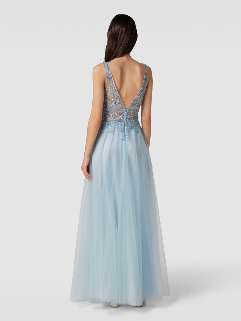 Abendkleid mit floraler Spitze in hellblau